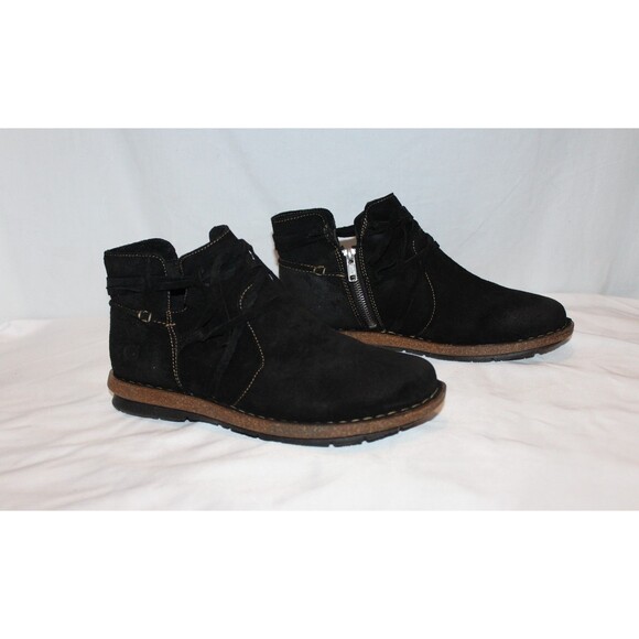 Born Shoes - Born Tarklin Boots Women's Black Suede Comfort Distressed Ankle Booties Zip 9